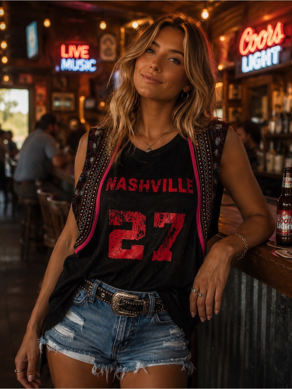 Blue Velvet Black Oversized Top with Embroidered Shoulder Detail